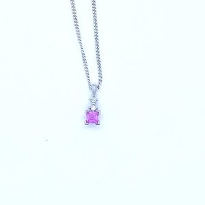 10kt White Gold and Diamond and Pink Gemstone Pendant